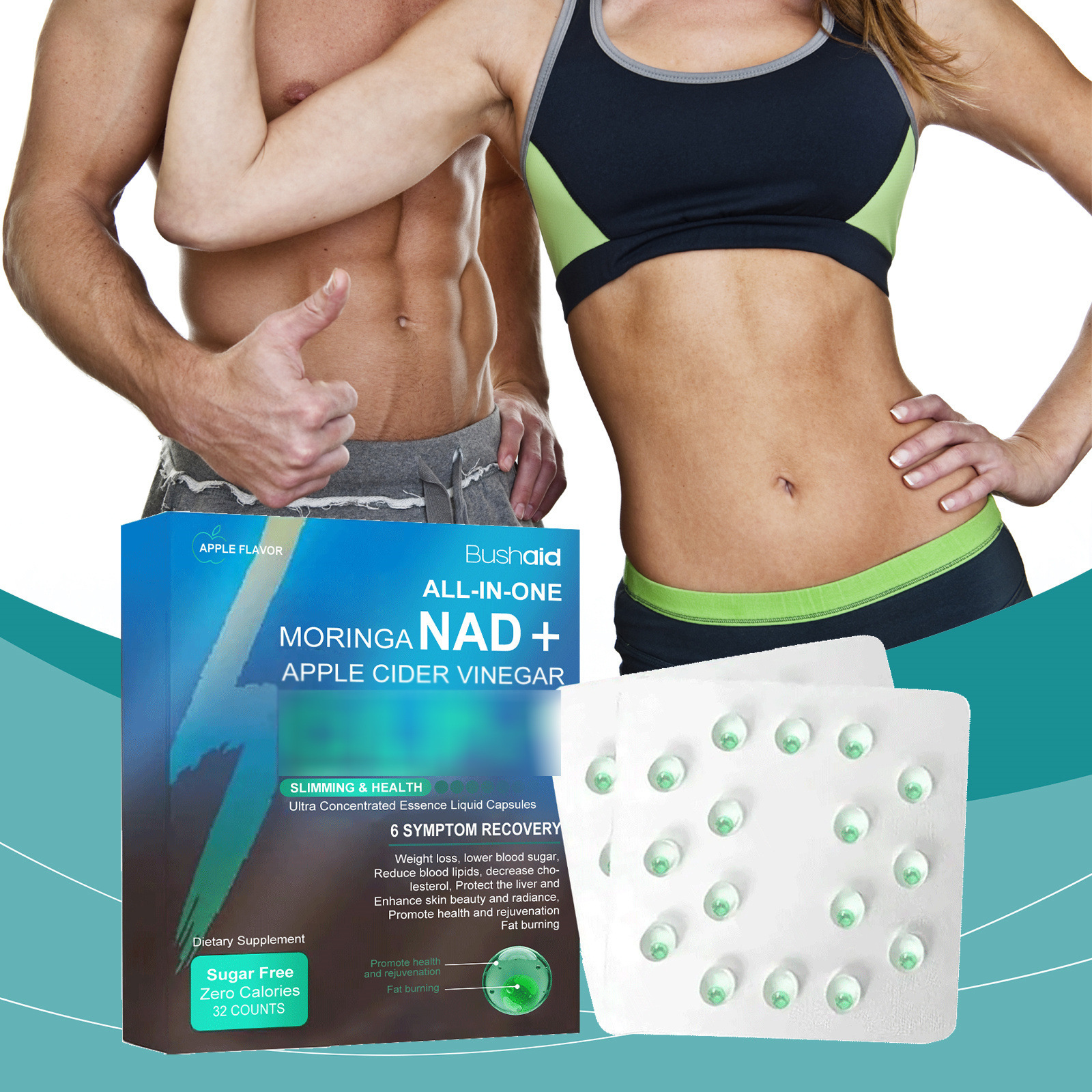 Oem Bushaid C&aacute;psulas de Confort Intestinal Moringa Vinagre de Manzana Cuidado Suave Extracto de Plantas Fresco y C&oacute;modo Suplemento