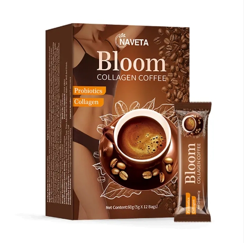 Частная марка Bloom Коллагеновый протеиновый растворимый кофе в порошке Шоколадный фруктовый вкус Напиток для похудения Горький вкус Коробочная упаковка