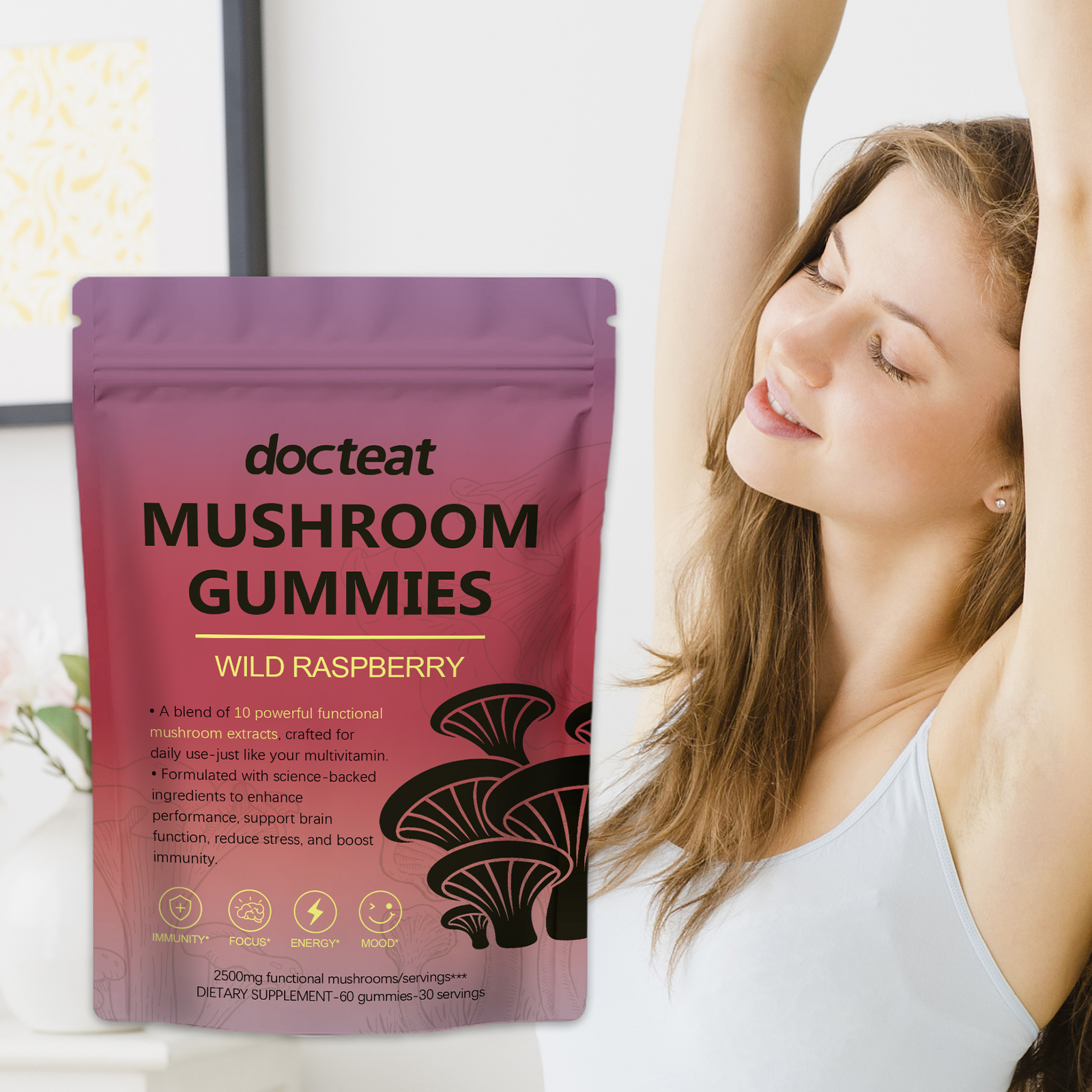 Hot Selling Vegan Nootropic Brain Supplement Organic Lions Mane Mushroom Extract Gummies Candy Memory Focus Enhancer