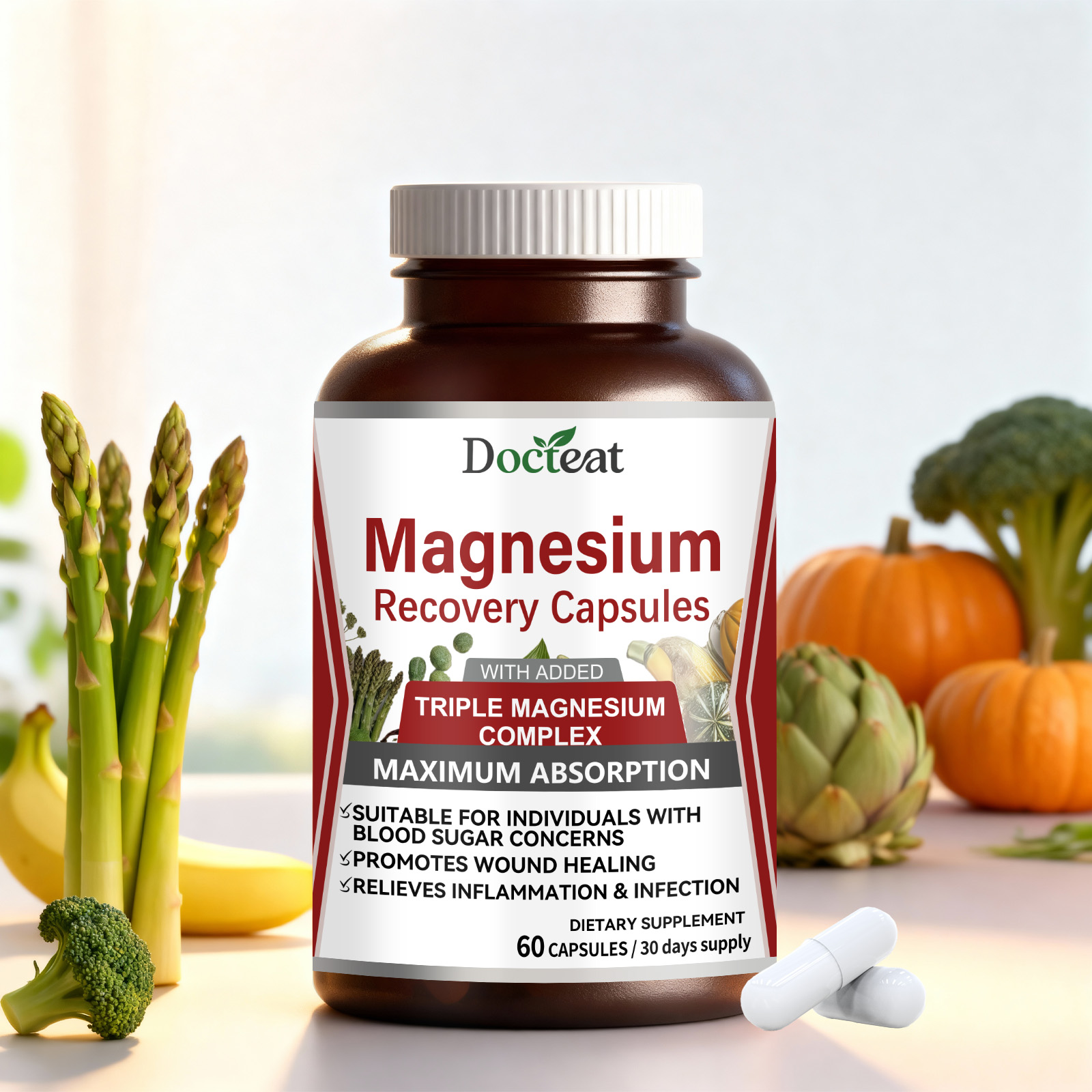 Farmhaven Magnesium Glycinate Capsules With Vitamin D3 100% Chelated Malate Complex Adult Support Bone Supplements
