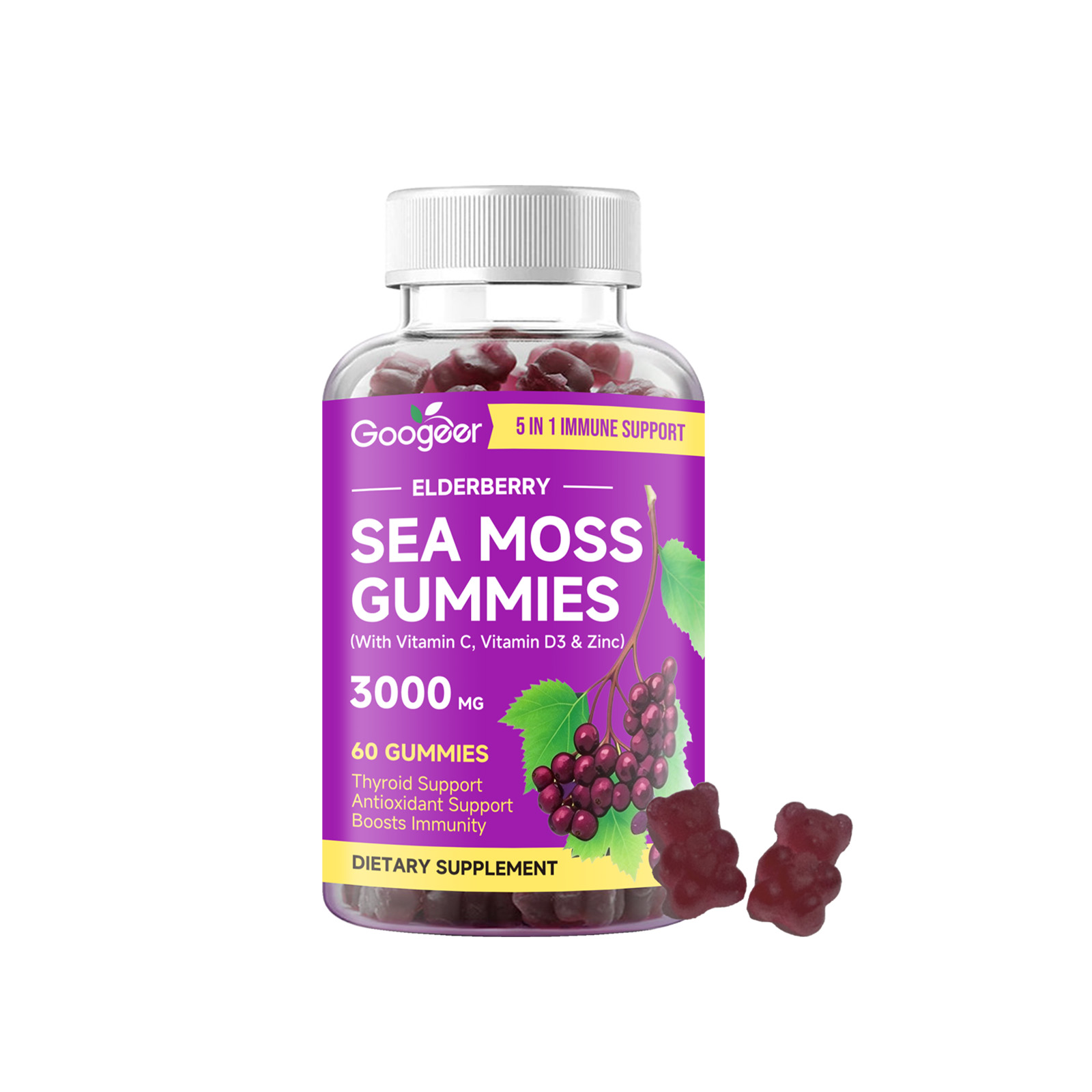 Sea Moss Vitamin C. D+zinc Gummies Energy Detox Mineral Support Vegan Non Gmo Natural Supplements