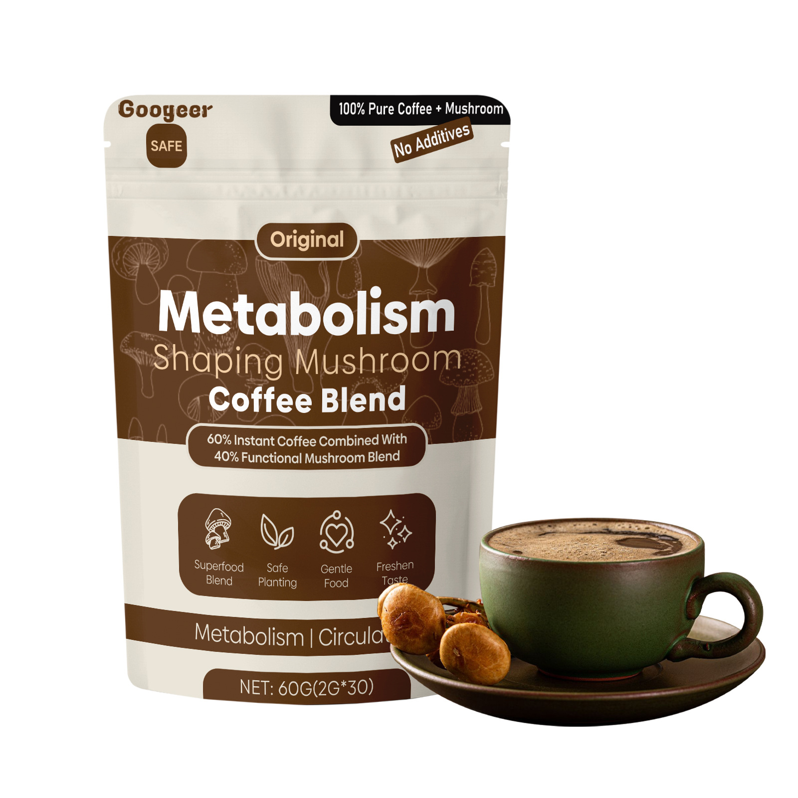 Metabolism Shaping Mushroom Coffee Blend Instant Coffee With Functional Mushroom No Additives Pure Coffee Superfood