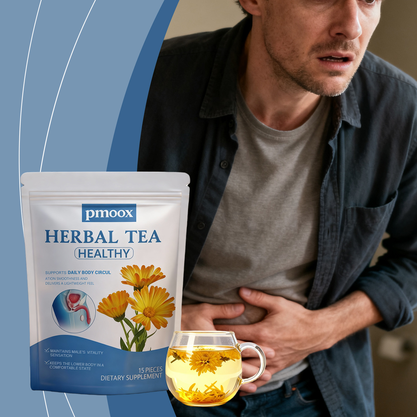 Natural Herbal Tea Supplement For Men's Vitality Circulation Support Daily Wellness Lightweight Feel Energy Booster