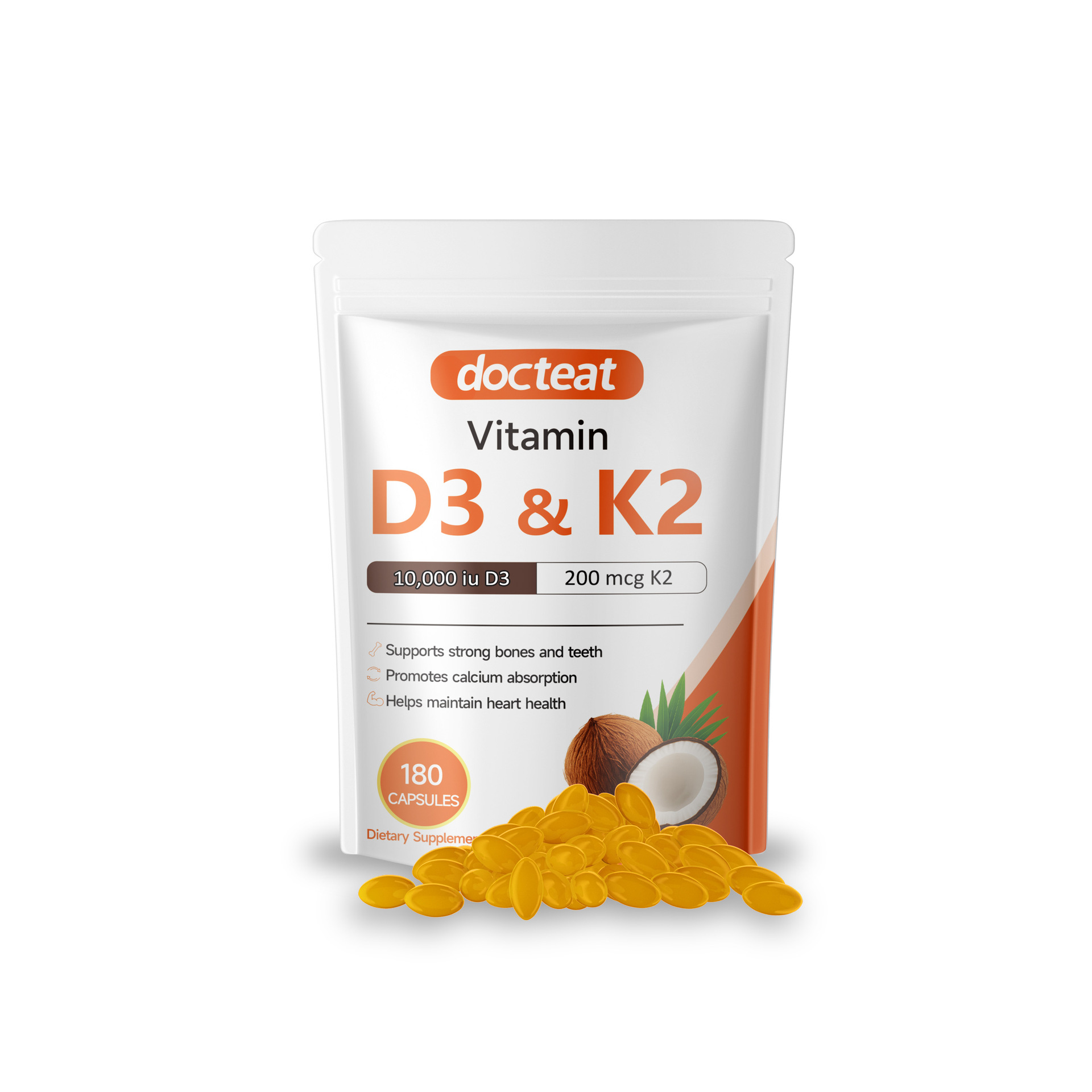 High Potency Vitamin D3 K2 Supplement 10000 Iu For Bone Teeth Health Calcium Absorption Support Immune System Booster