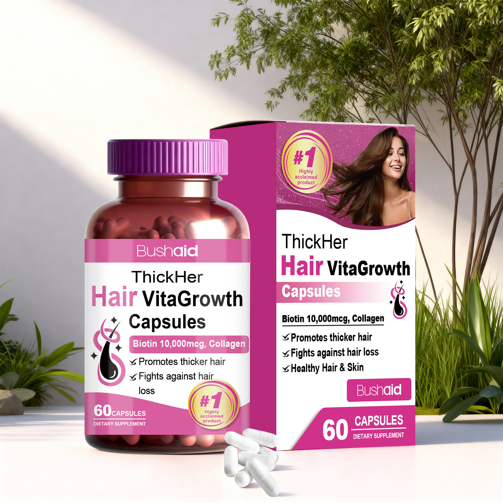 ไบโอติน 10000mcg คอลลาเจน แคปซูลเสริมการเจริญเติบโตของเส้นผม สำหรับผมหนาขึ้นและป้องกันผมร่วง - แคปซูลบำรุงผมและผิว