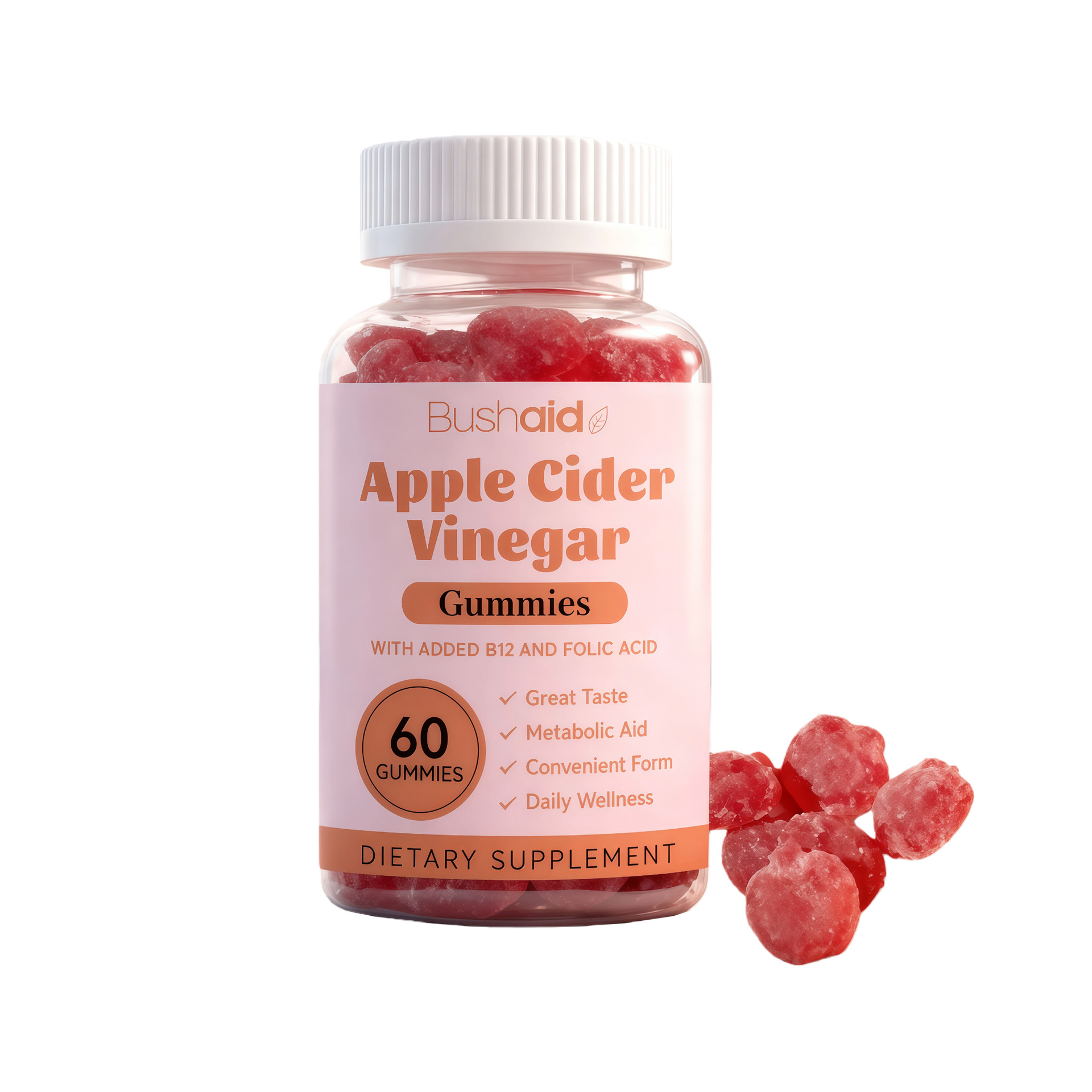 Apple Cider Vinegar Gummies With Vitamin B12 And Folic Acid - Great Tasting Metabolic Support Gummies
