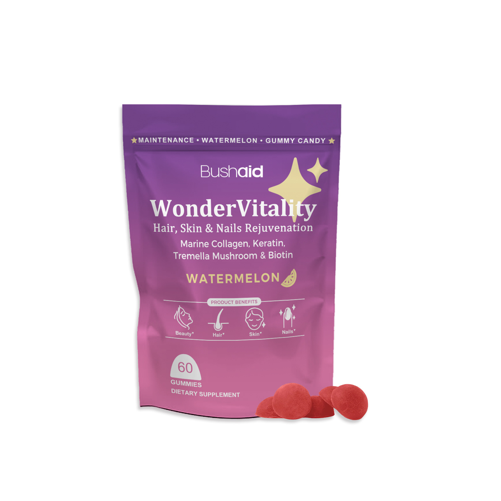 Hot Sales Watermelon Flavored Marine Collagen Wrinkle Treatment 60-count Gummy Candy