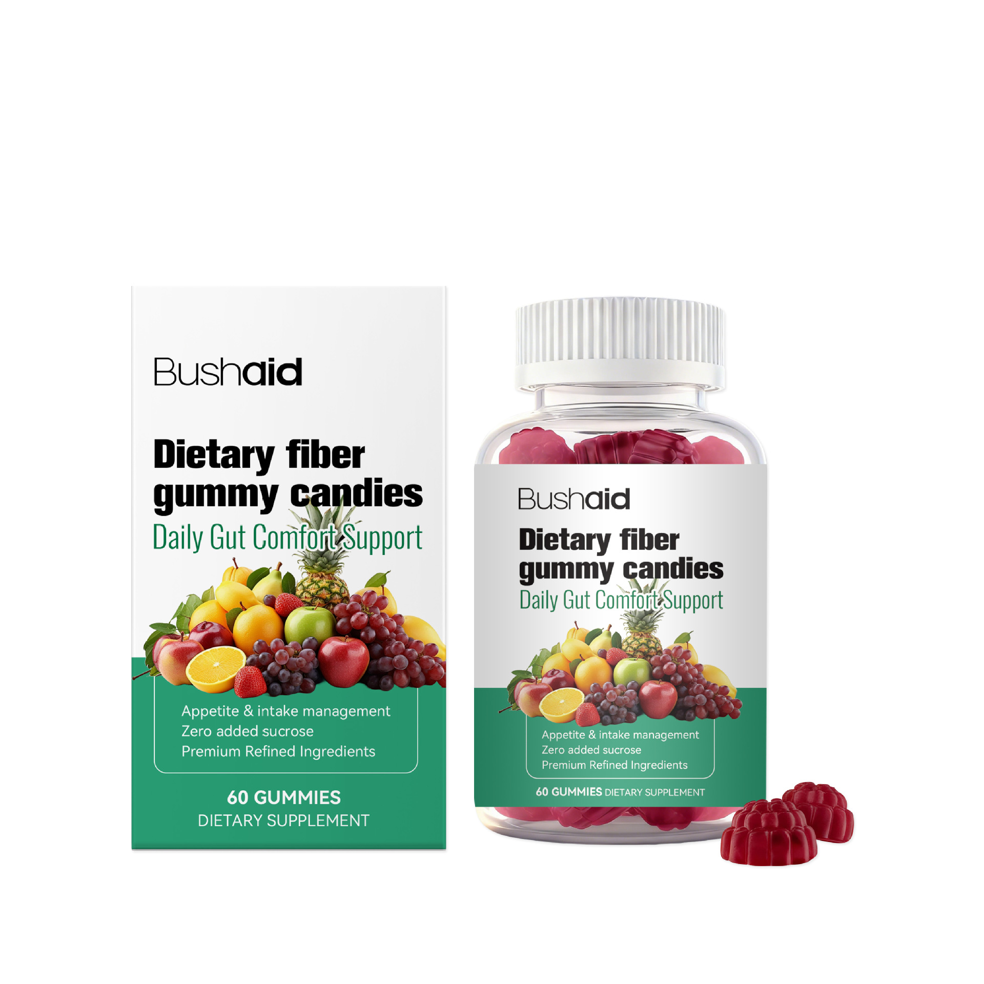 Natrual Plant-based Fiber Fruit-flavored Gummy Candies Promote Digestion 60 Gummies