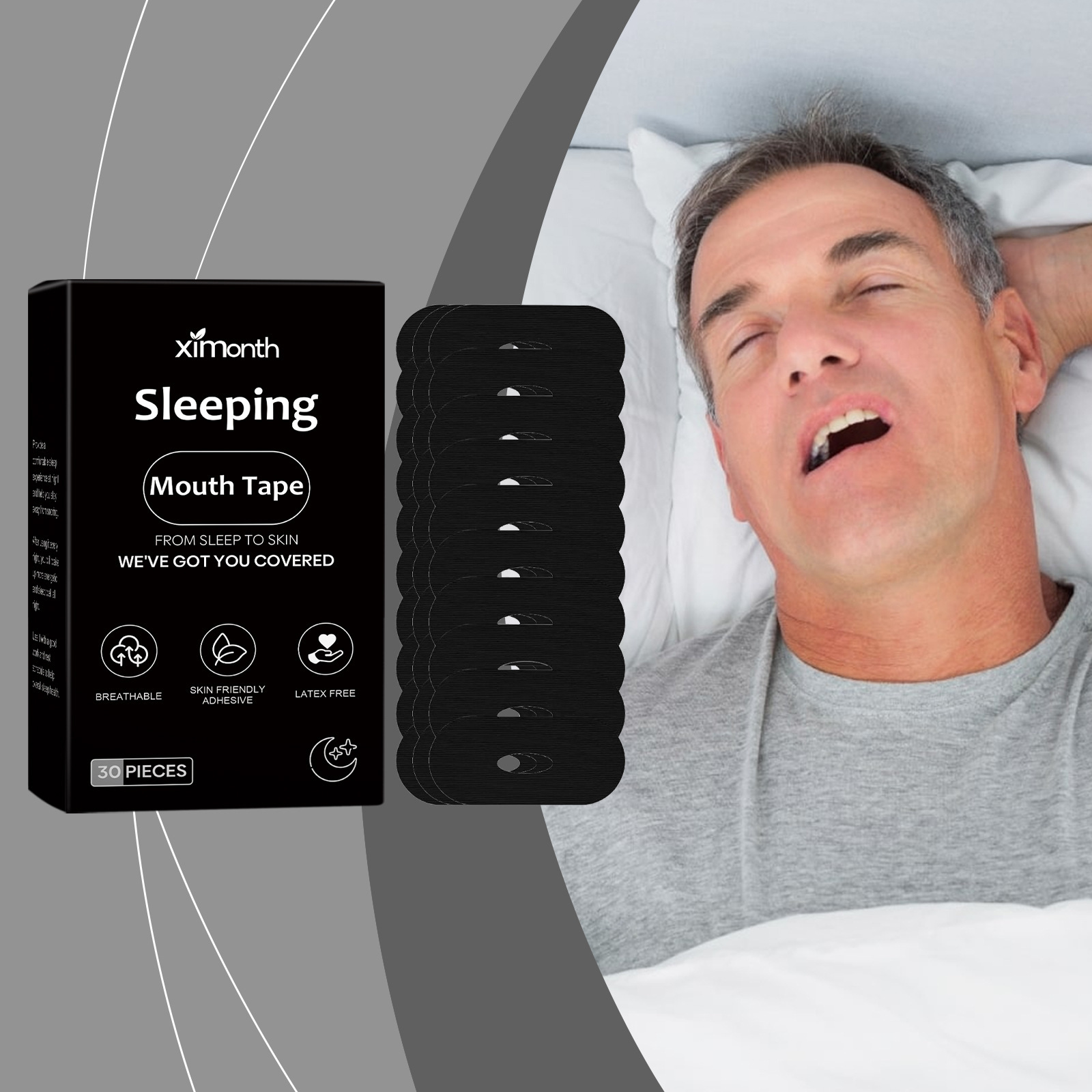 睡眠护理贴 亲肤保湿设计 提升夜间睡眠质量 夜间闭合毛孔 口部使用