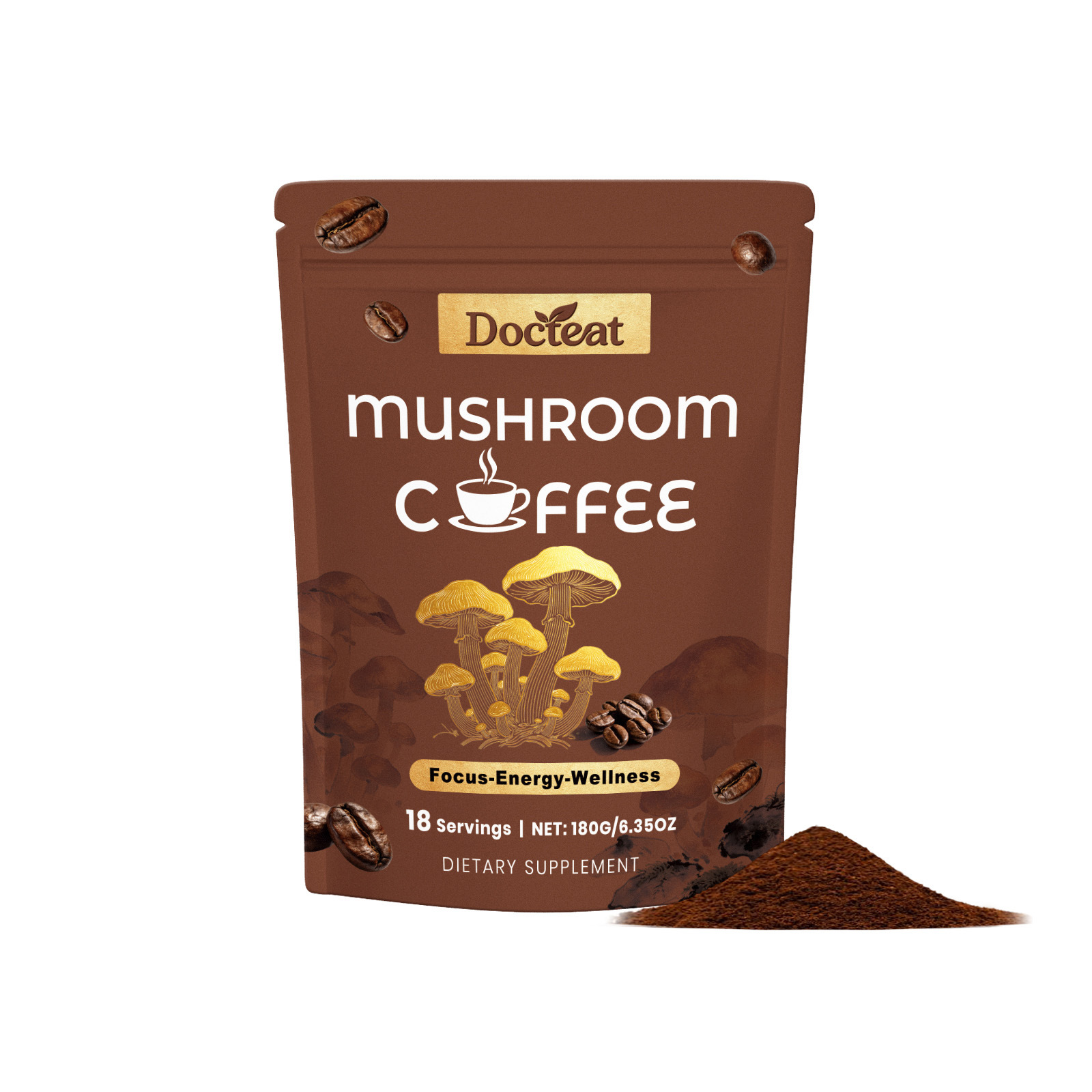 Mushroom-infused Coffee Powder 180g Bag Daily Focus & Energy Nourishment Dietary Supplement Coffee