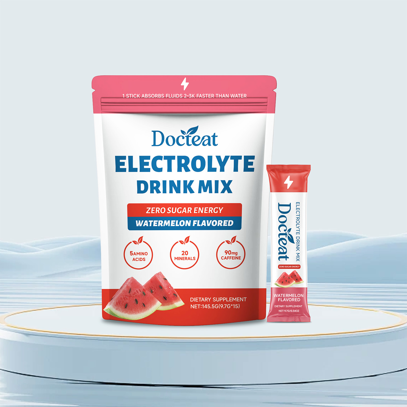 Watermelon Energy Supplement Powder Electrolyte Drink Mix Amino Acids Minerals Light Body Daily Boost Sports Powder