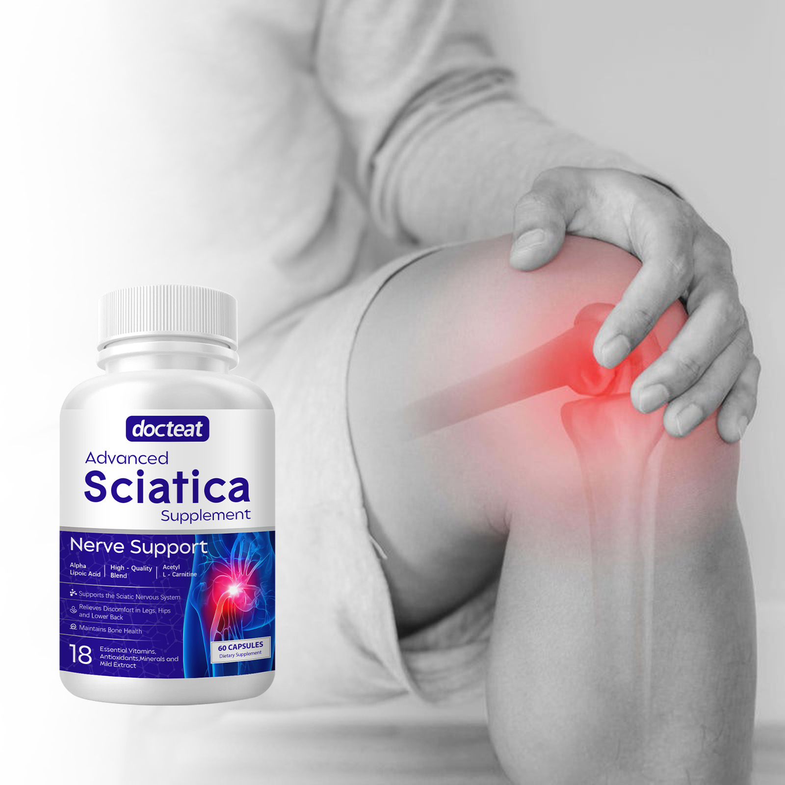 Body Care Sciatica Capsules For Daily Waist Leg Hip & Back Maintenance Improved Bone Density 60 Capsules