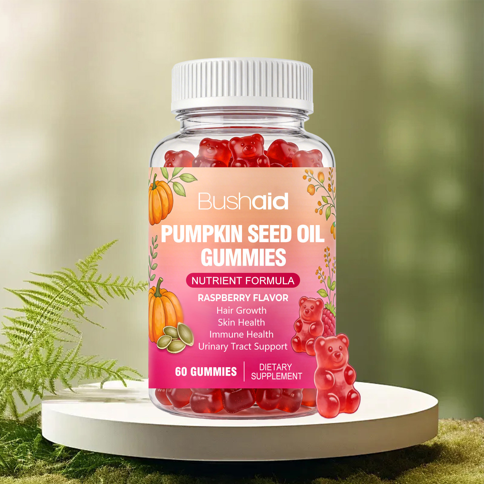 Gominolas de Aceite de Semilla de Calabaza Sabor Frambuesa Para el Crecimiento del Cabello, la Salud de la Piel, la Salud Inmunitaria y el Apoyo del Tracto Urinario