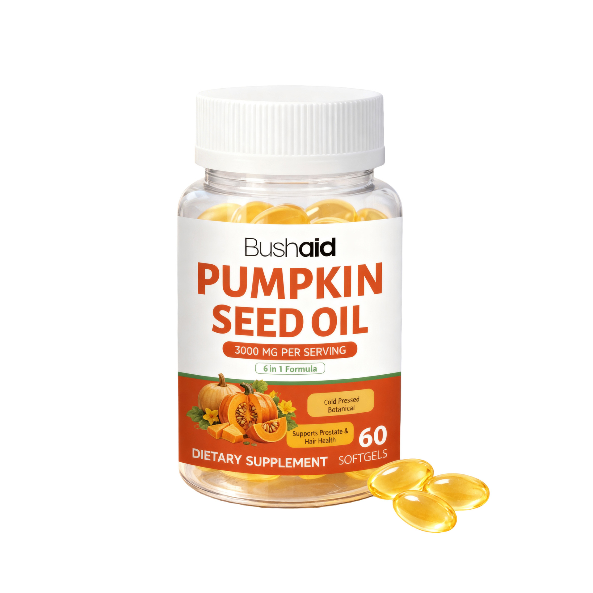 Pumpkin Seed Oil Softgels 3000mg Per Serving 6in1 Formula Cold Pressed Botanical For Prostate And Hair Health Softgels