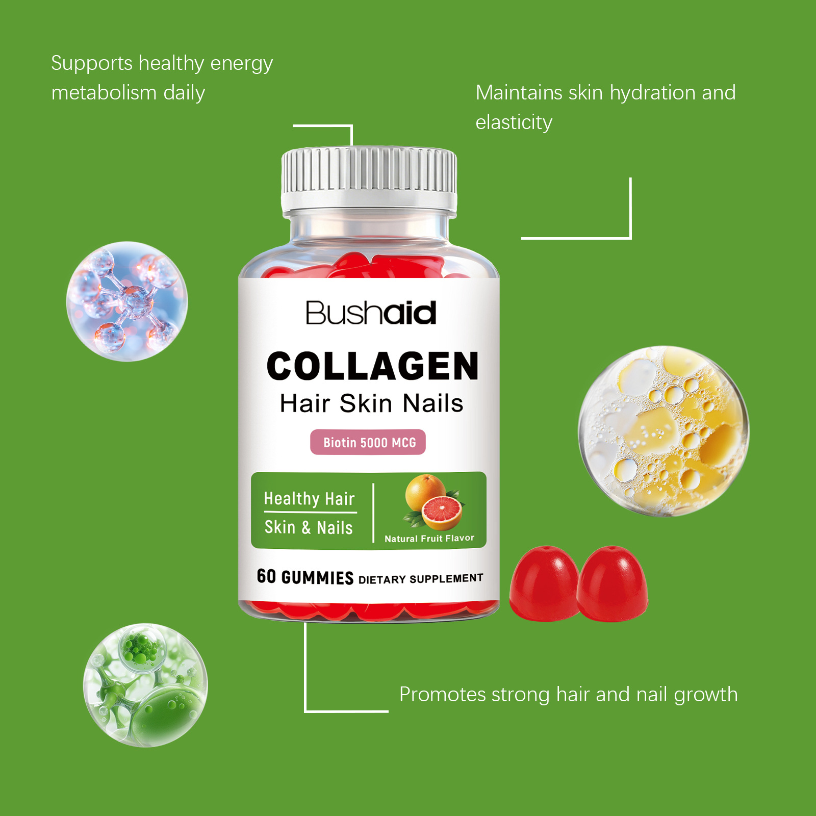 Collagen Biotin Chewable Gummies Hair Skin Nail Wellness Fruit Flavor Daily Beauty Dietary Supplement Gummies