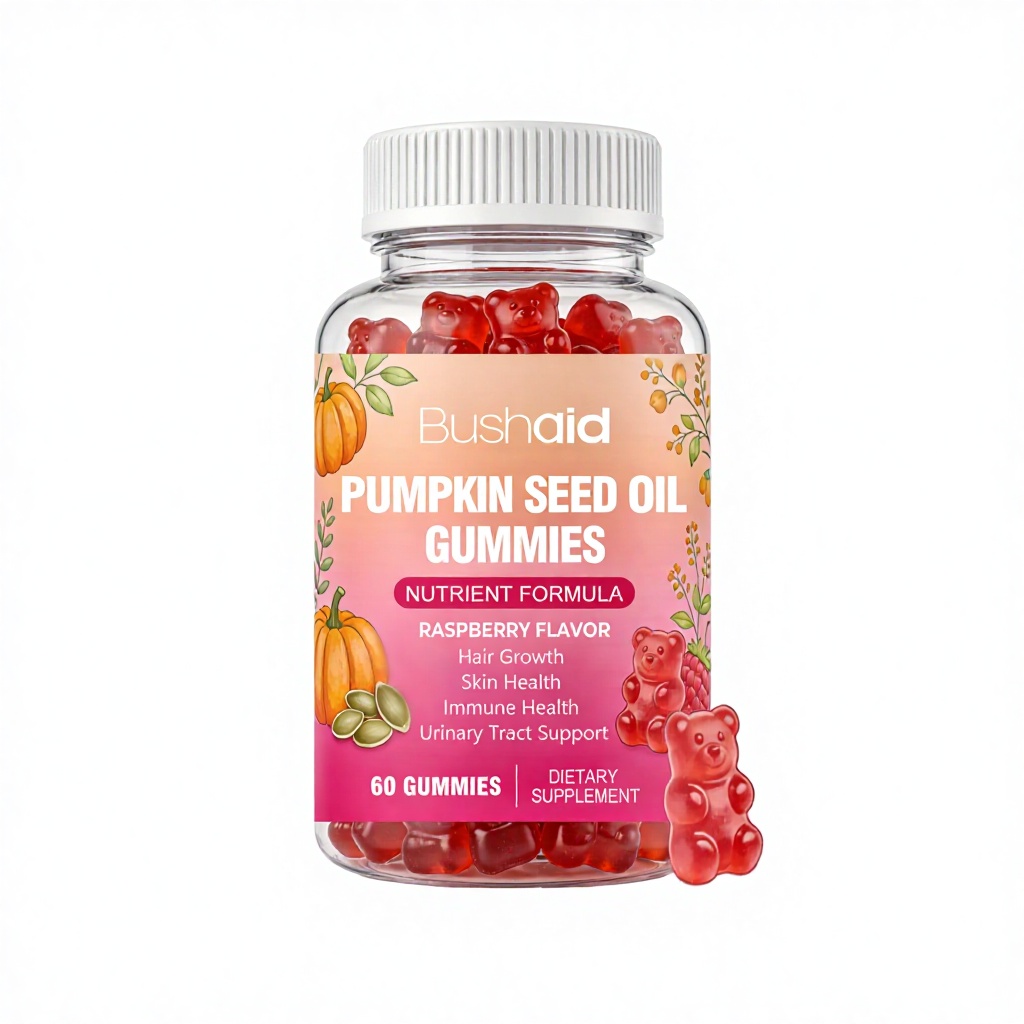 Pumpkin Seed Oil Chewable Gummies Urinary Hair Skin Immune Wellness Raspberry Flavor Daily Dietary Supplement Gummies