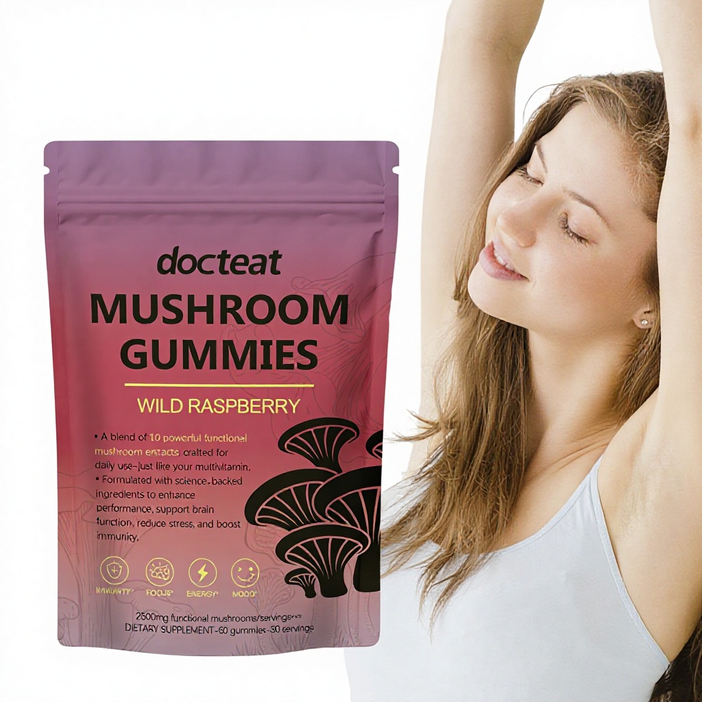 Docteat Mushroom Extracts Gummies Enhance Focus Daily Nutritional Supplement 60 Count Pouch Packaging