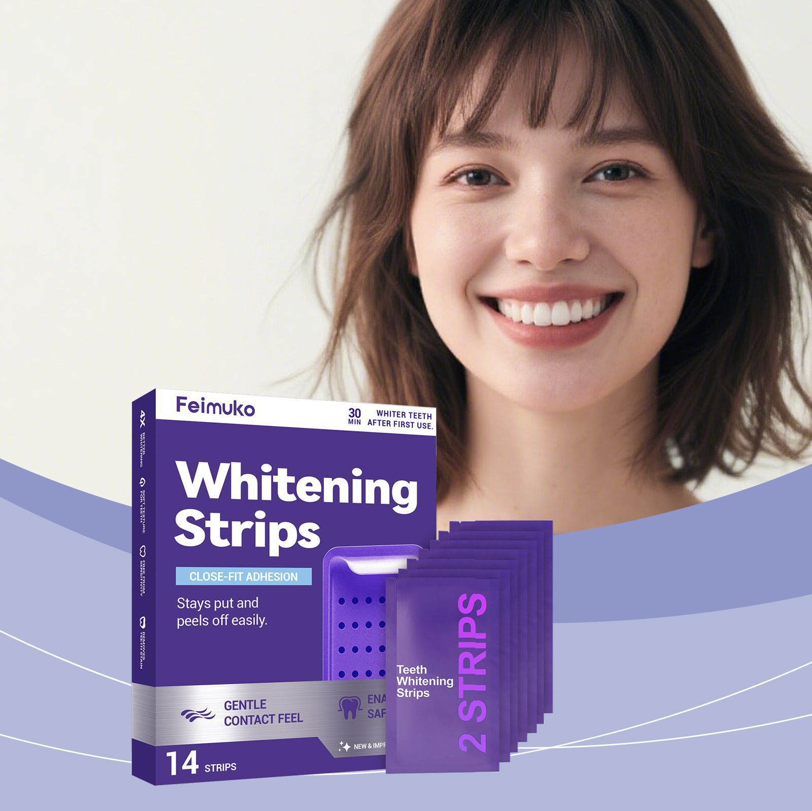 Feimuko Purple Glossy Dental Care Strips Daily Portable Home Use Mouth Use Oral Care Easy-to-use Teeth Whitening