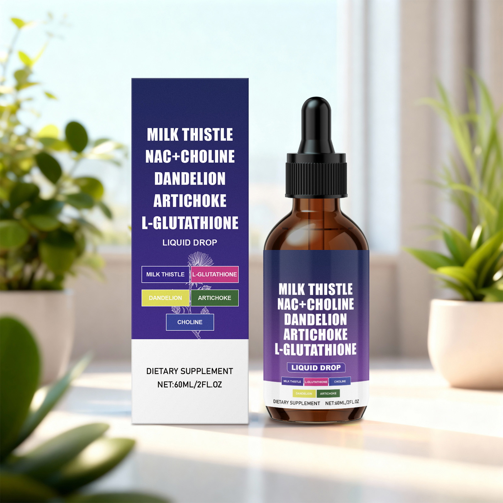 Milk Thistle Complex Liquid Drops Nac Choline Dandelion Artichoke Glutathione Herbal Liver Wellness Oral Drops
