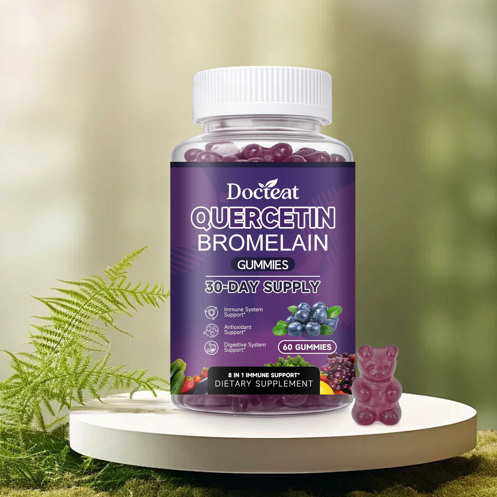 Vente en gros personnalis&eacute;e marque priv&eacute;e non OGM sans gluten m&eacute;lange querc&eacute;tine brom&eacute;la&iuml;ne gummies compl&eacute;ment nutritionnel quotidien pour adultes