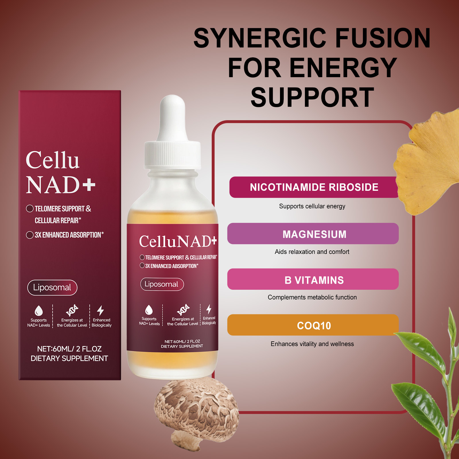 Rich Absorbable Liposomal Nad Plus Liquid Drops Supplement For Daily Cellular Energy Body Aging Care