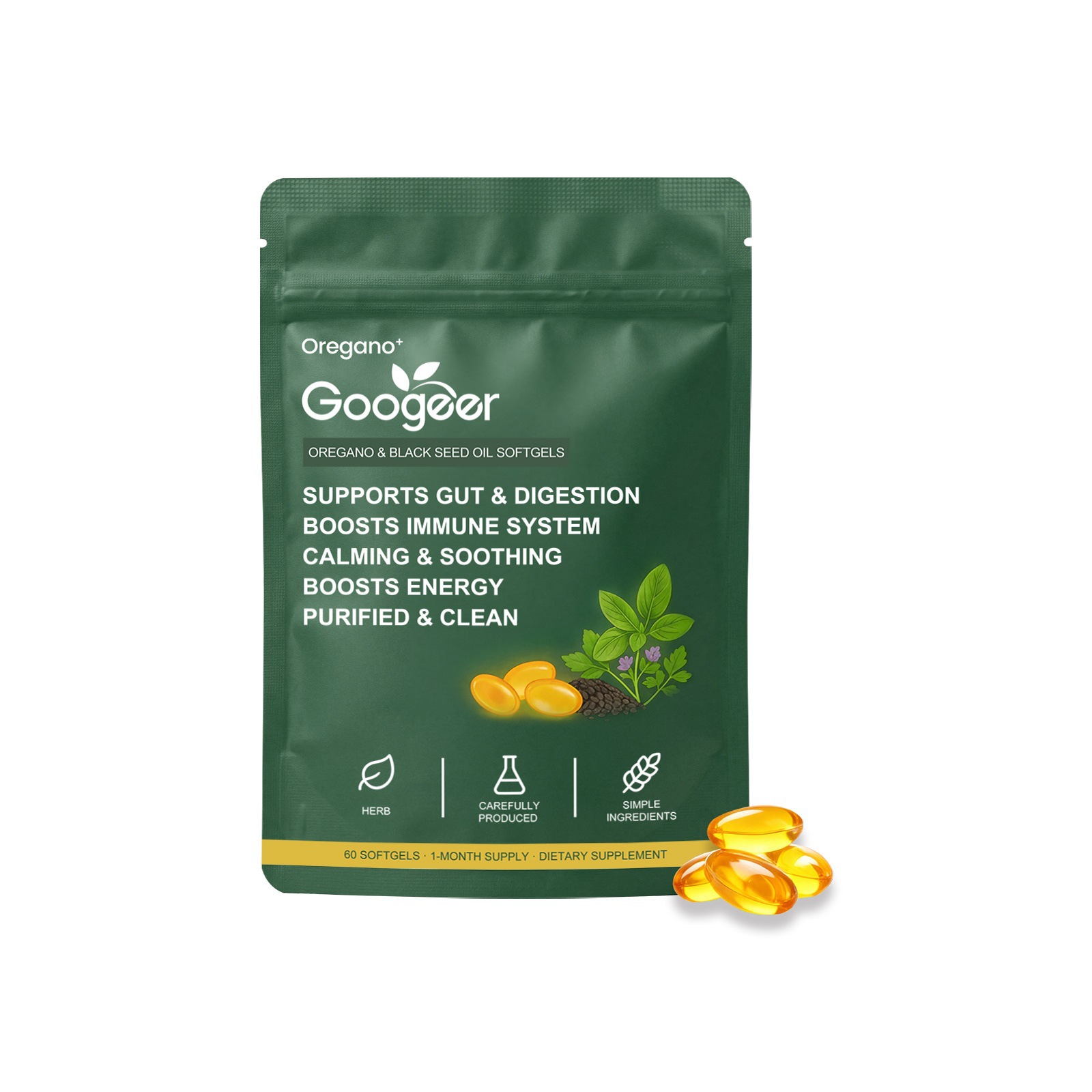 Premium Natural Herbal Softgels Dietary Supplement With Oregano Black Seed Oil For Daily Gut Digestion Immune Energy Softgels