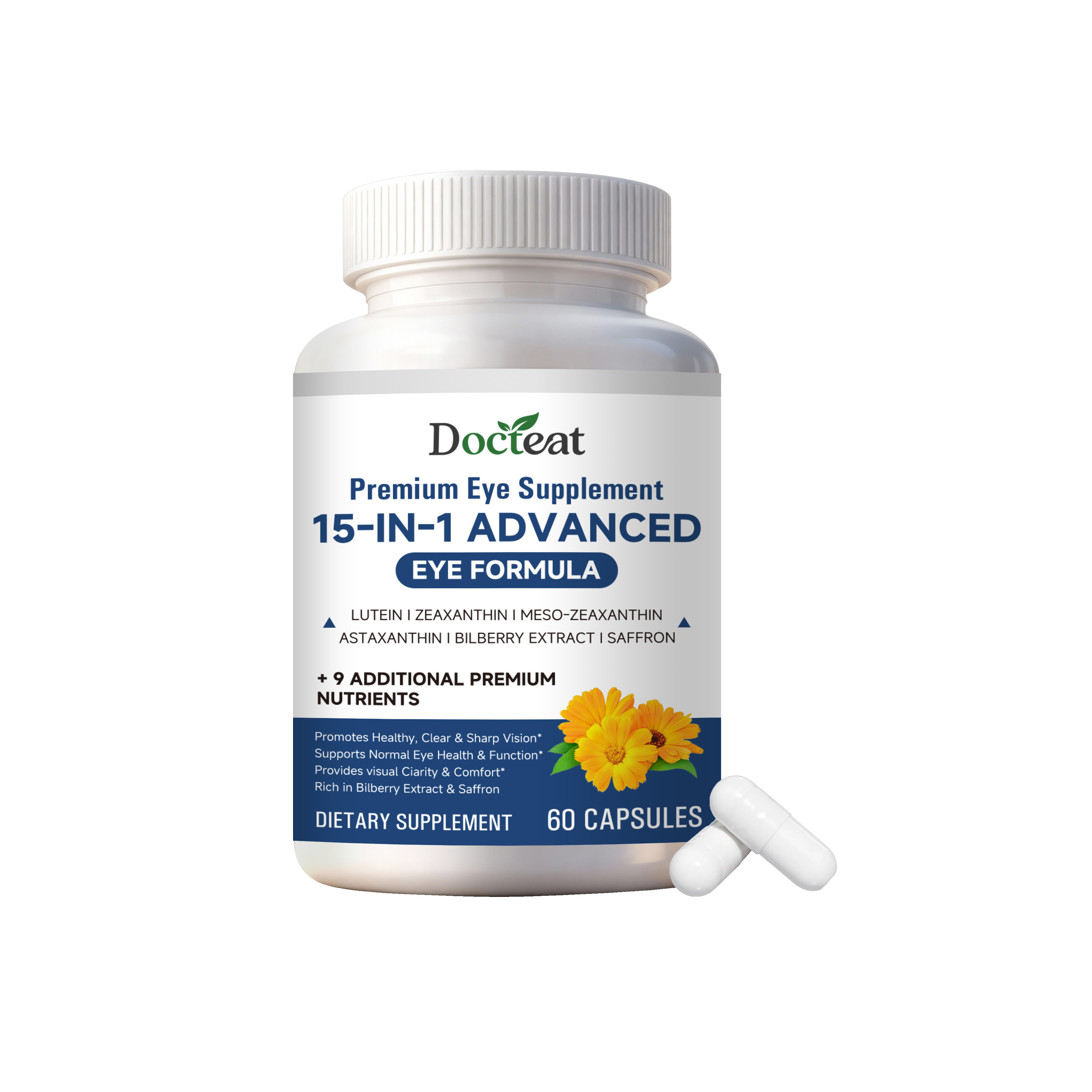 15-in-1 Advanced Eye Formula Supplement Lutein Zeaxanthin Bilberry Extract Astaxanthin Vegan Capsules For Vision Support