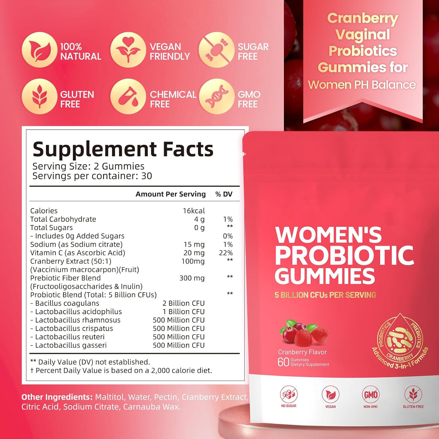 Cross-border Explosion Female Probiotic Gummy Candy With Cranberry 60 Count-women's Probiotic Gummies