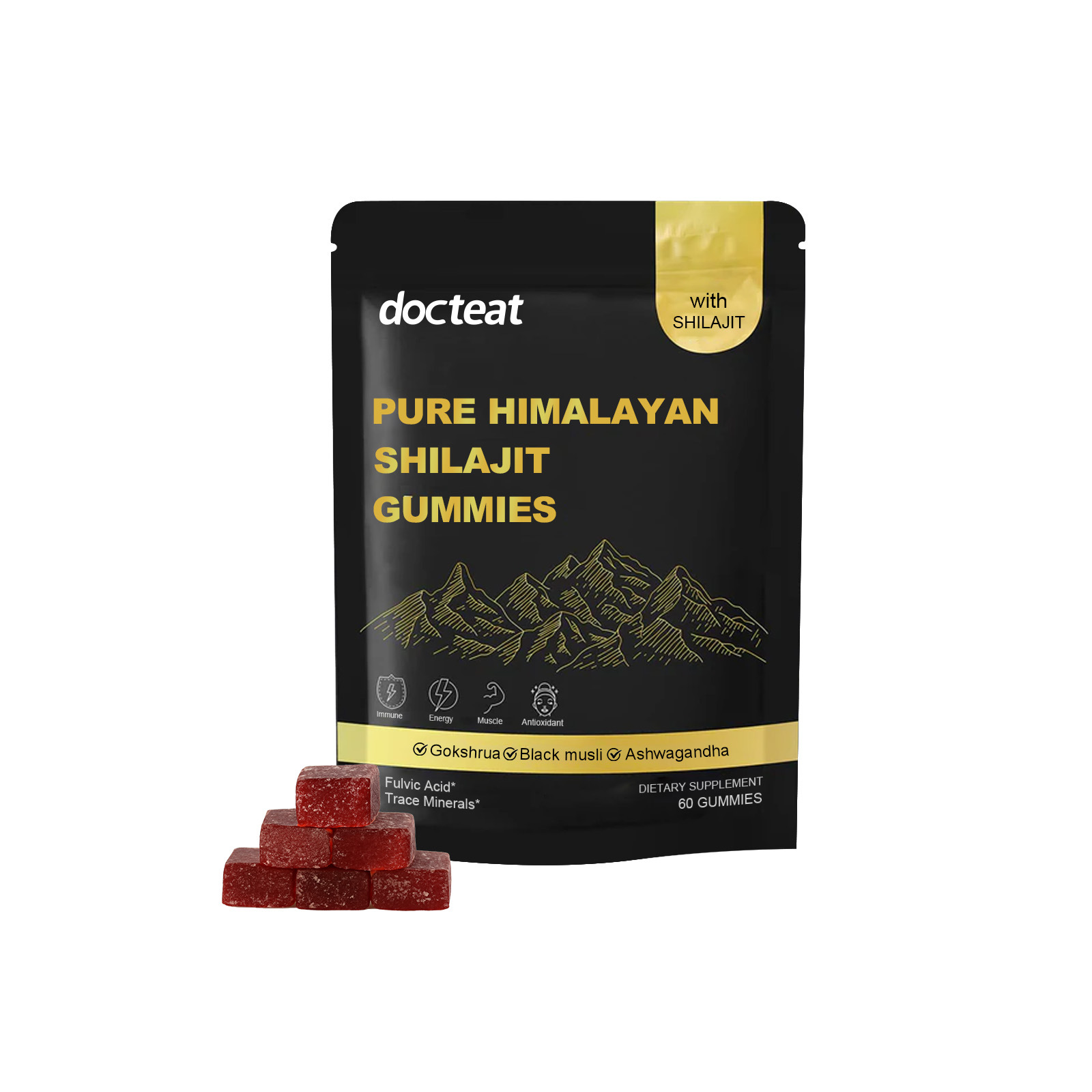 Docteat Gummies Compl&eacute;ment &agrave; base de plantes pour booster l'&eacute;nergie, am&eacute;liorer la concentration et soutenir le bien-&ecirc;tre g&eacute;n&eacute;ral 60 unit&eacute;s