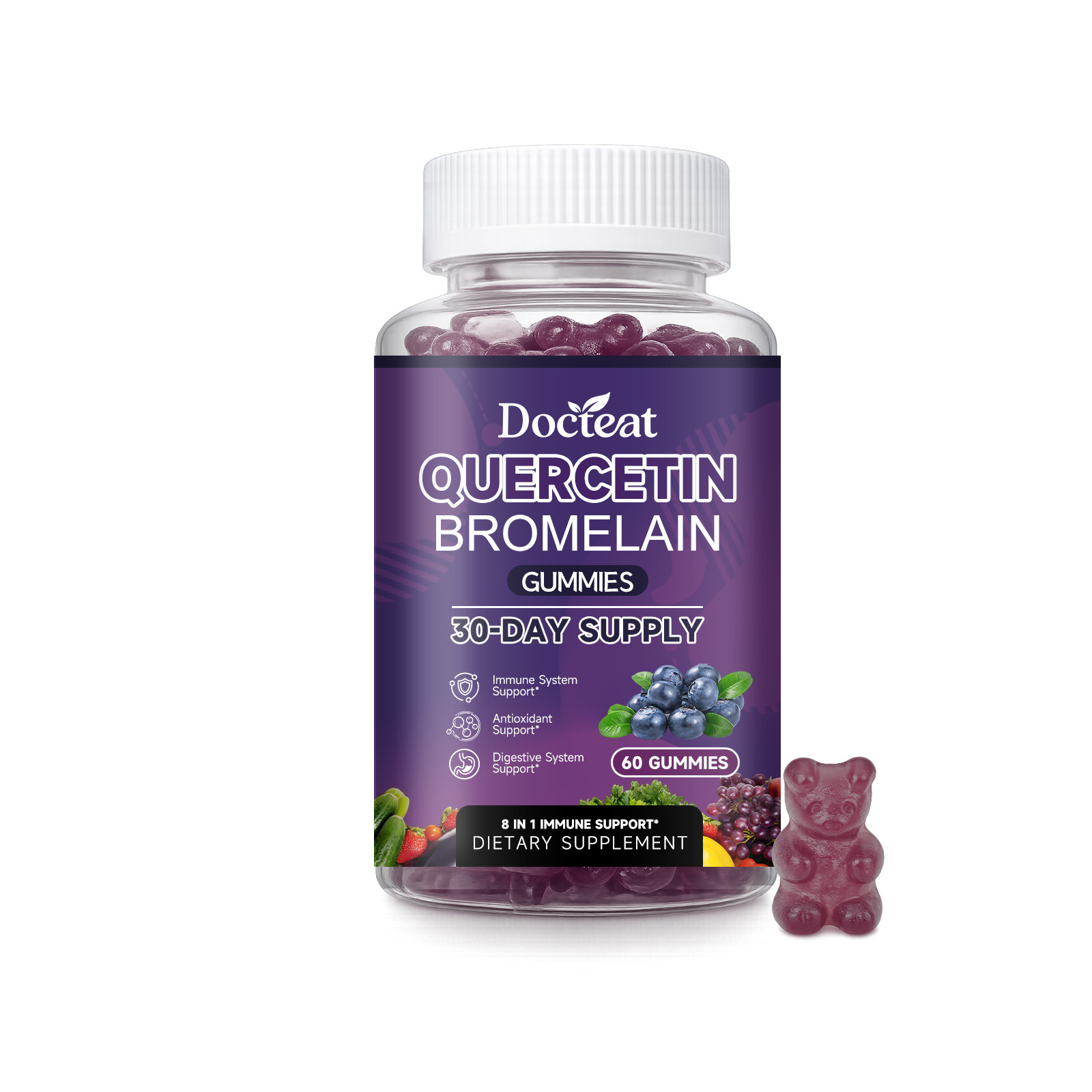 Gummies Querc&eacute;tine Brom&eacute;la&iuml;ne Densit&eacute; Osseuse Am&eacute;lior&eacute;e Compl&eacute;ment Alimentaire &agrave; Base de Plantes 60 Gummies Pour un Soin Corporel Holistique