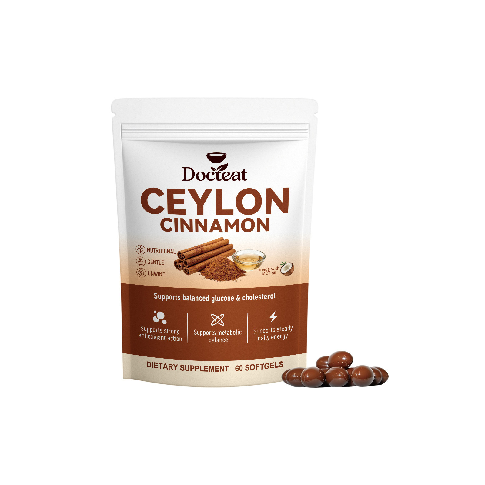 Premium Natural Ceylon Cinnamon Softgels With Mct Oil Dietary Supplement For Daily Metabolic Wellness Support