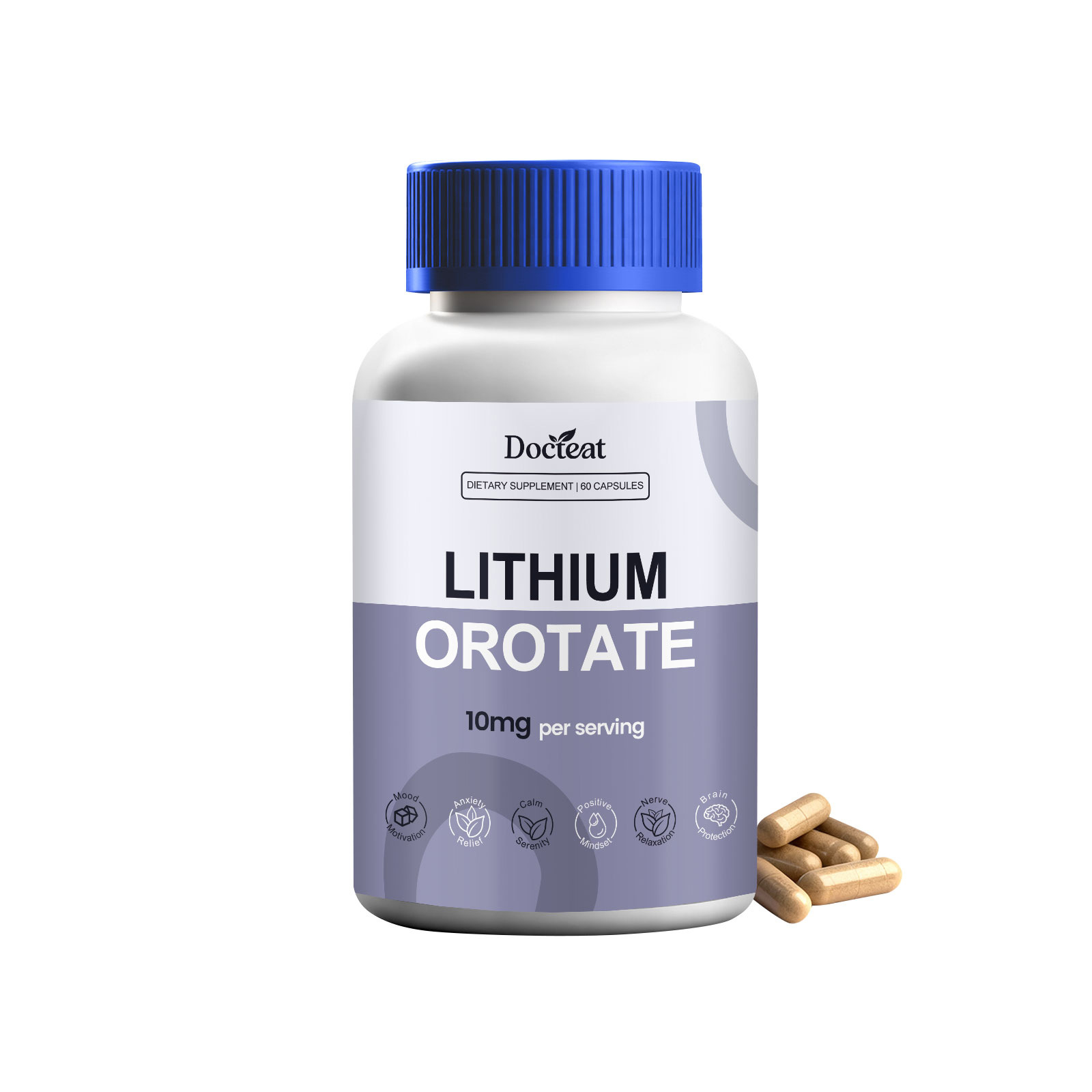 C&aacute;psulas de Orotato de Litio: mejora de la densidad &oacute;sea, 10 mg por porci&oacute;n, 60 c&aacute;psulas: aumentan la vitalidad y el confort