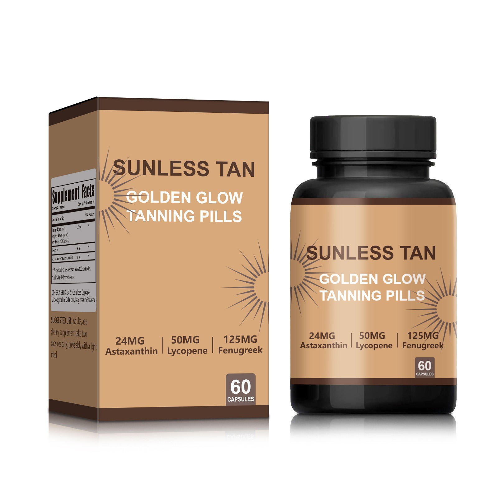 Long-lasting Color-fixing Oral Tanning Supplementunisex Tanning Capsules 60 Count Featuring Natural