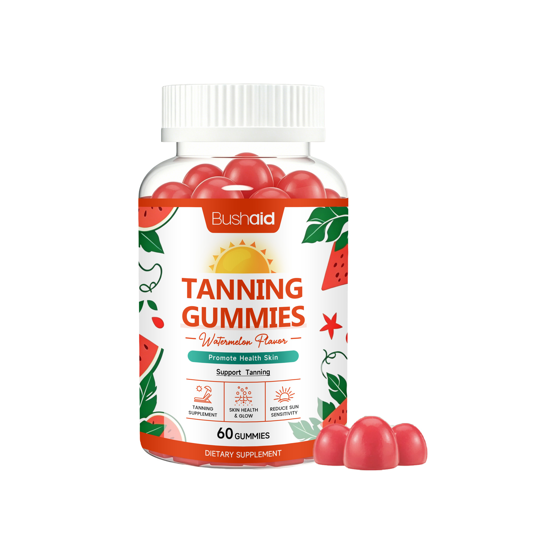 Dark Fudge Watermelon Flavor Shape Natural Healthy Skin Nourishing Body Dietary Supplement 60 Gummies