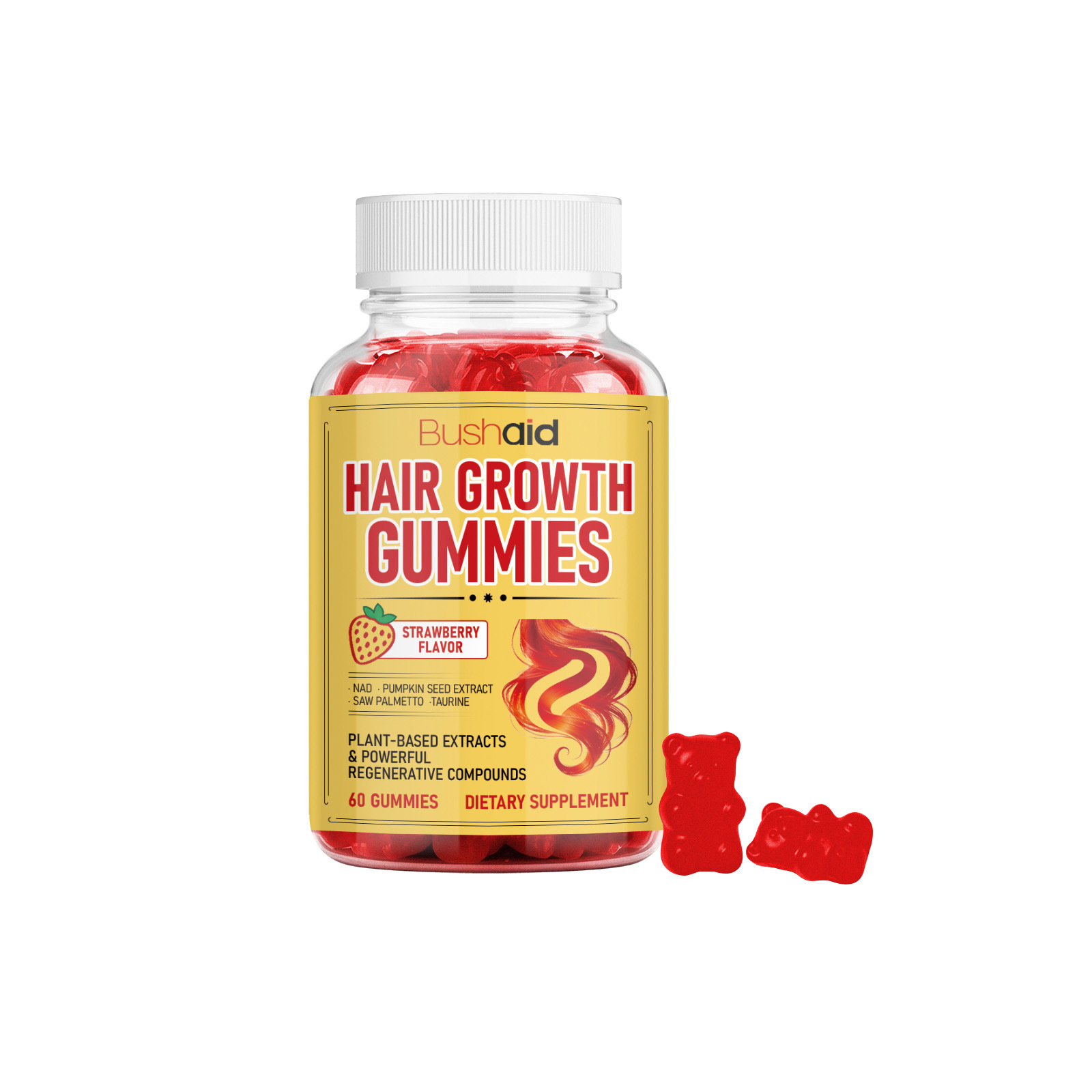 Gummies pour la croissance des cheveux, 60 unit&eacute;s, contiennent de multiples vitamines nourrissantes pour les cheveux, soin hydratant pour compl&eacute;ment alimentaire quotidien des cheveux