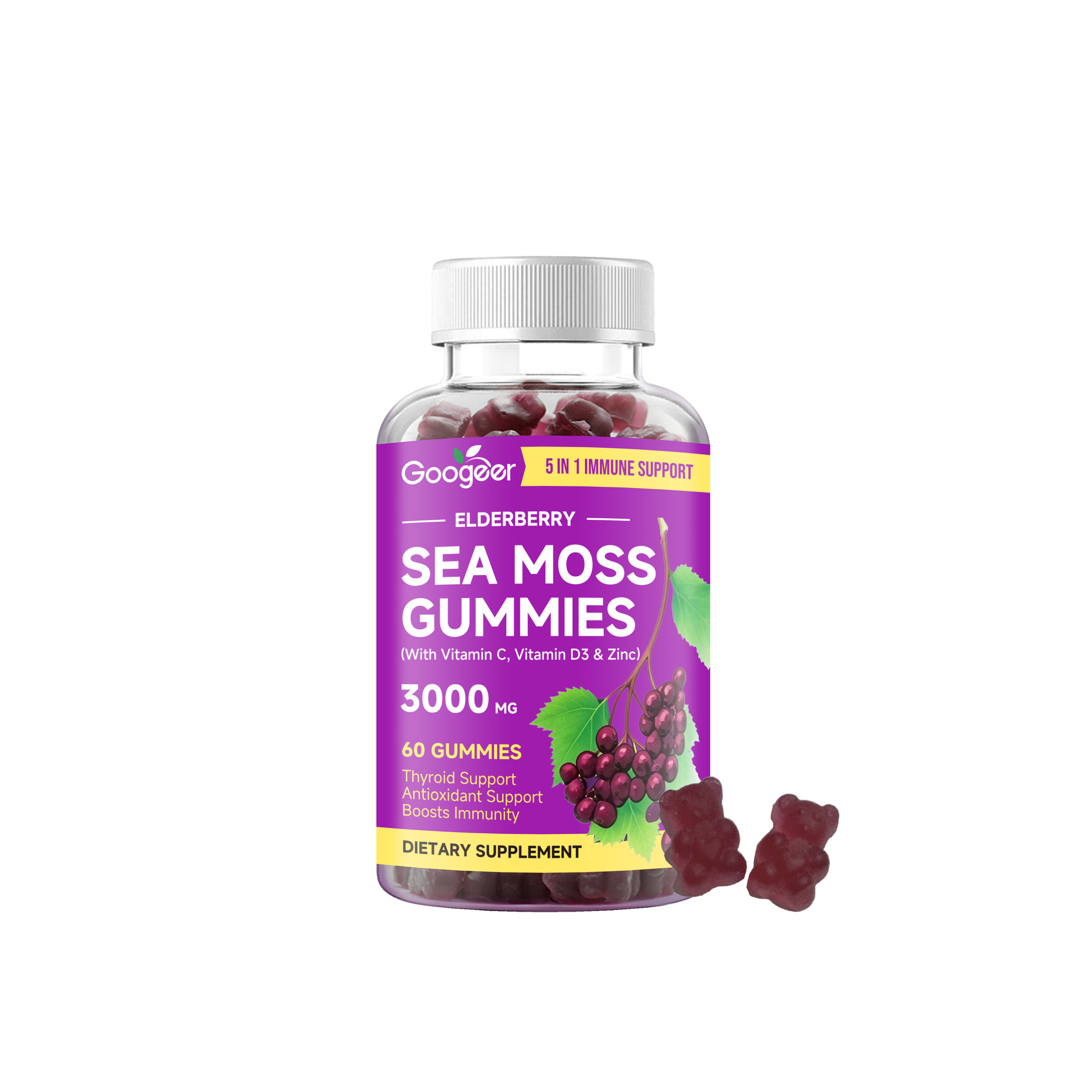 Elderberry & Sea Moss Gummies Dietary Supplements For Improved Bone Density 60-count