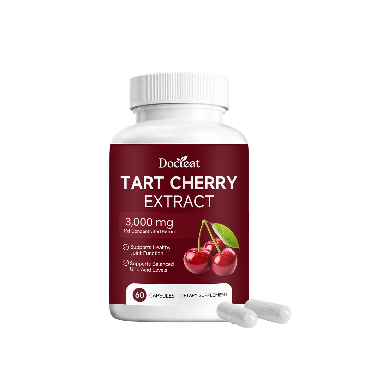 High Potency Tart Cherry Extract Capsules With Concentrated Fruit Powder For Joint Wellness Daily Nutritional Support