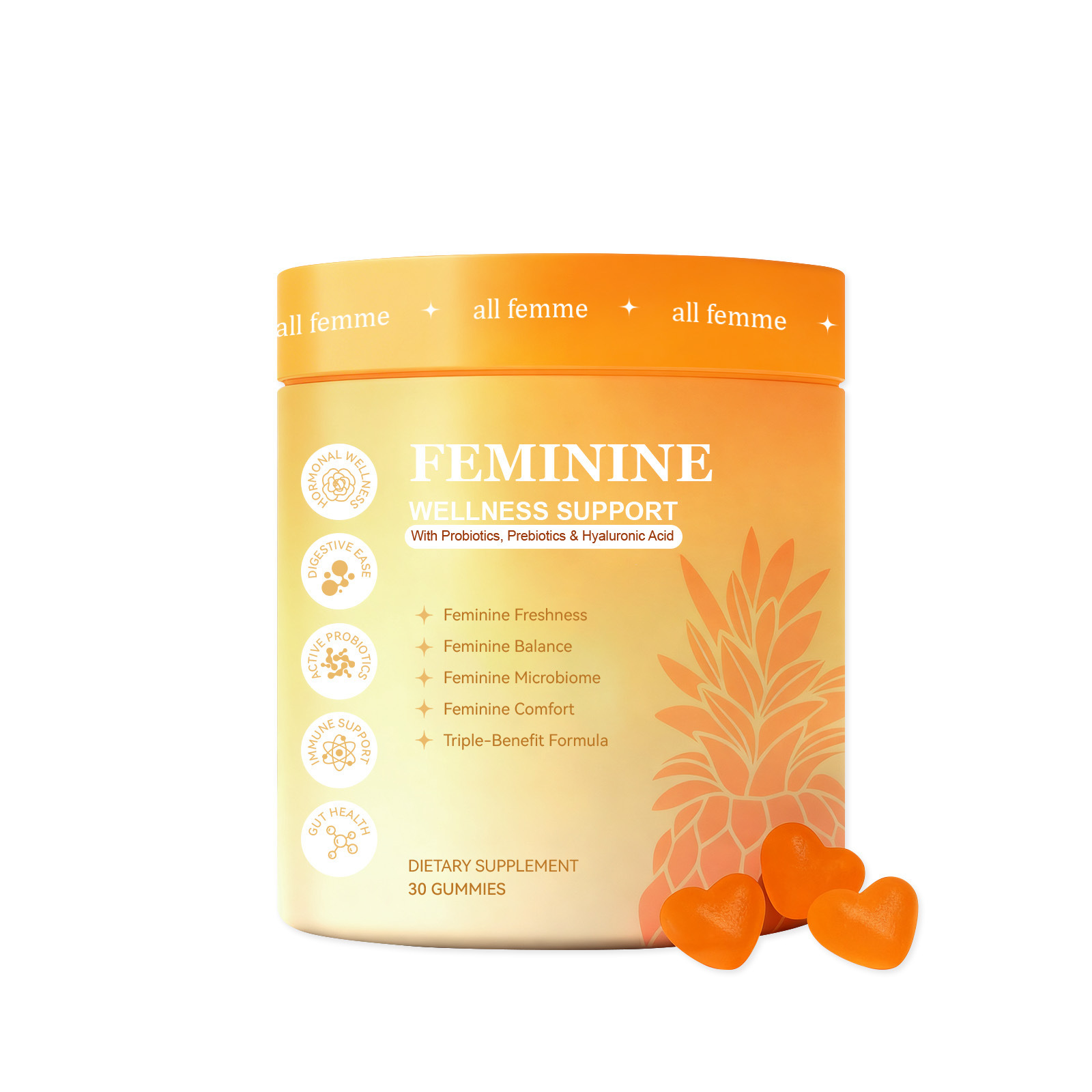 Premium Gentle Feminine Wellness Support Gummies With Probiotics Prebiotics For Womens Daily Body Balance Care