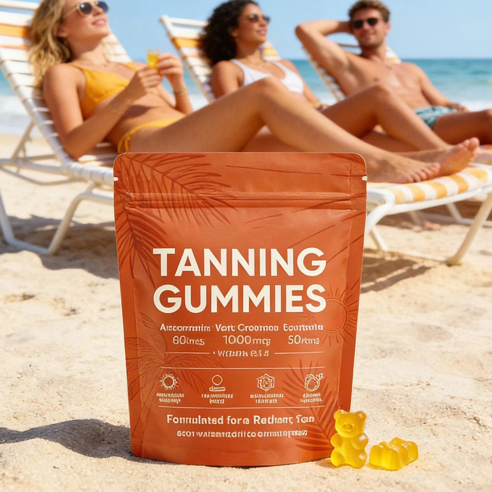 Premium Soft Chewy Tanning Gummies With Astaxanthin Beta Carotene For Outdoor Sun Nutritional Care