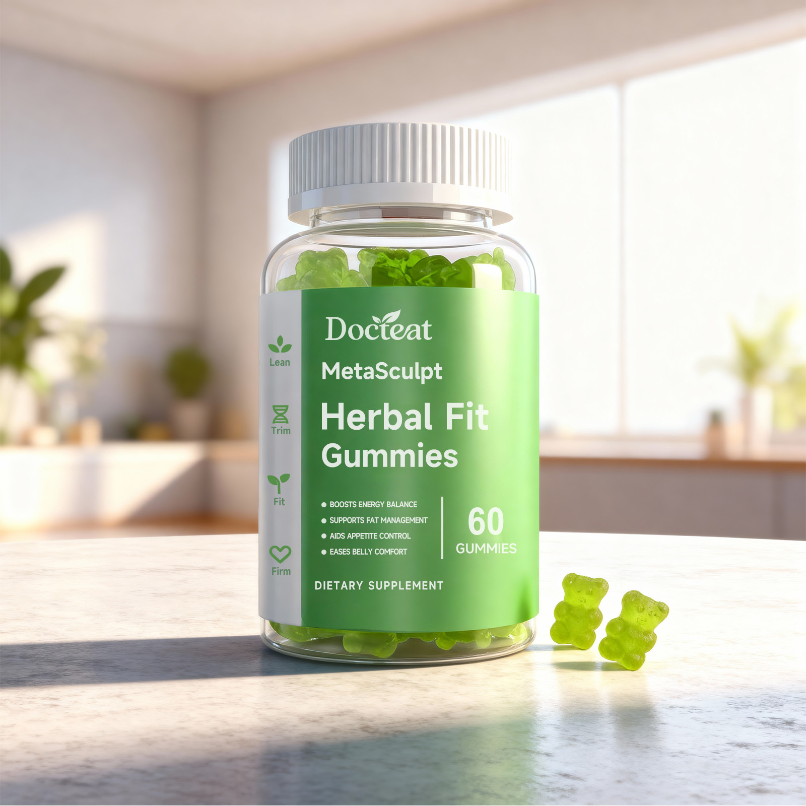 Gommes &agrave; m&acirc;cher aux herbes en forme d'ours vert premium pour un soutien nutritionnel alimentaire quotidien