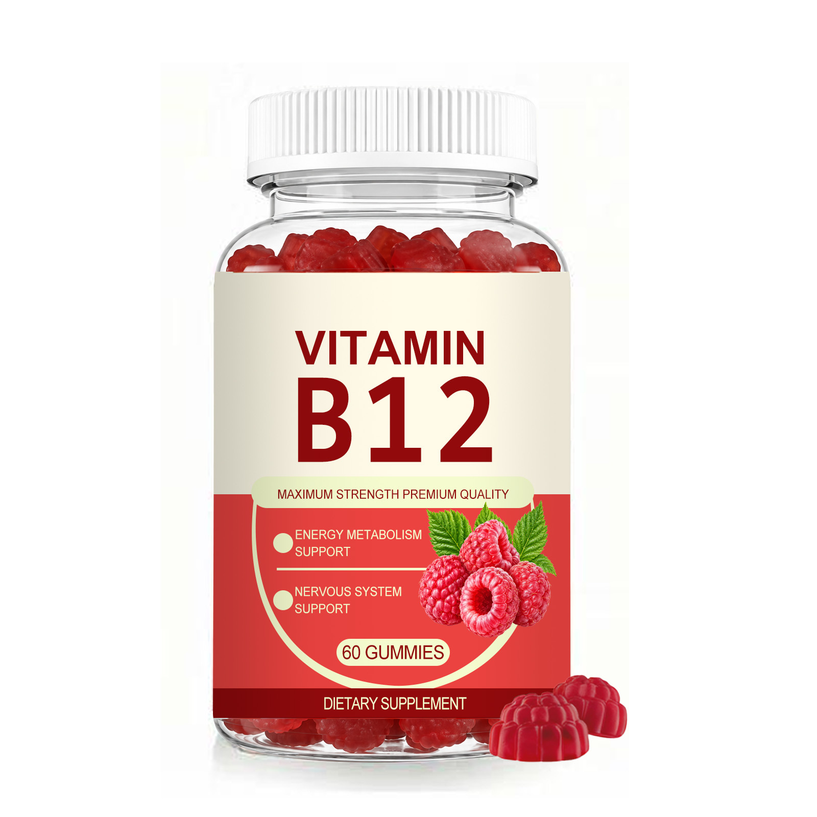 Premium Raspberry Flavor Soft Chewy Gummies With Vitamin B12 For Daily Nutritional Intake