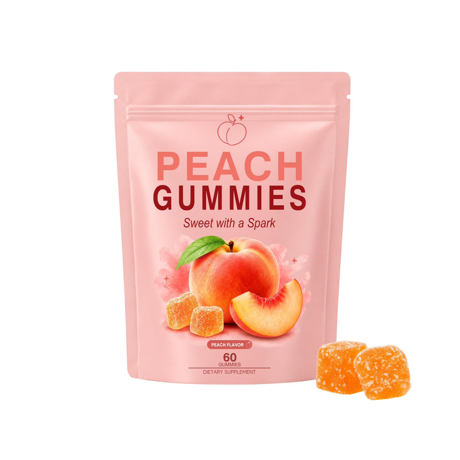 Gommes &agrave; m&acirc;cher tendres et sucr&eacute;es de qualit&eacute; sup&eacute;rieure &agrave; saveur de p&ecirc;che pour une consommation alimentaire quotidienne