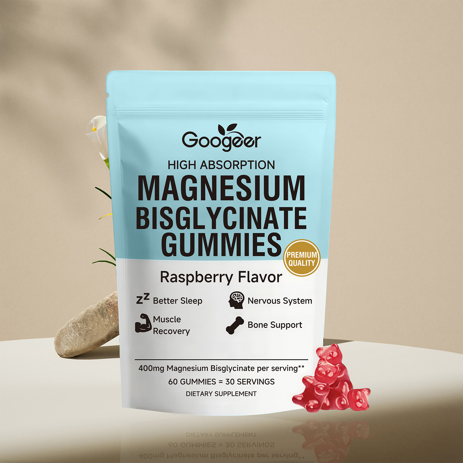 Premium Tasty Raspberry Flavor Gummies With Magnesium Bisglycinate For Daily Dietary Nutrition