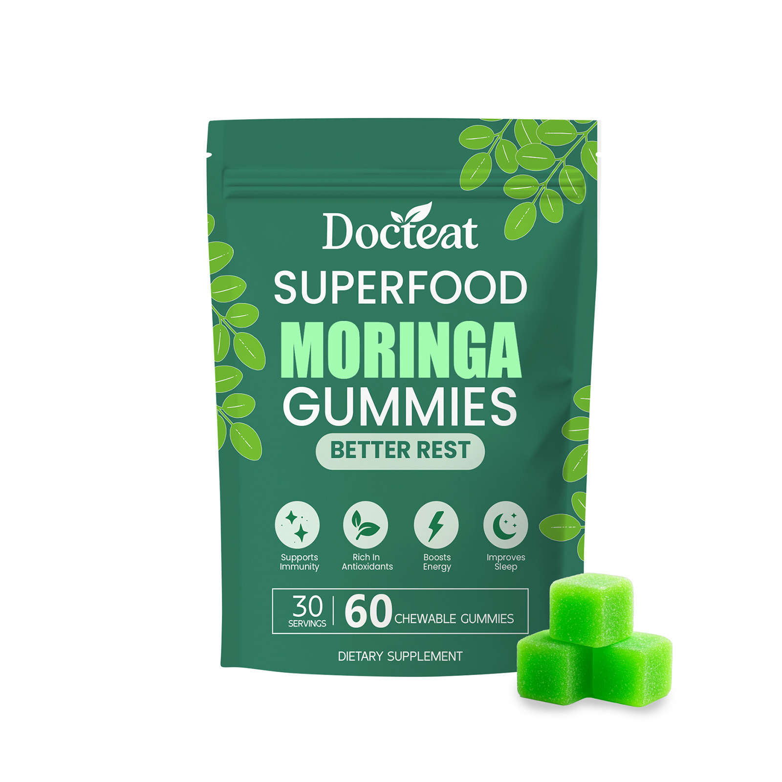 Premium Tasty Green Soft Gummies With Moringa Superfood Formula For Daily Dietary Nutrition
